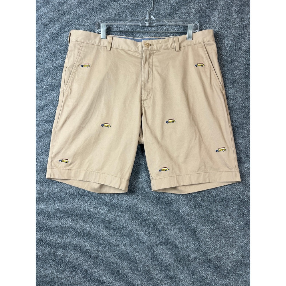 Brooks Brothers Embroidered Shorts Mens 38 Khaki Red Fleece Woodie Surf Wagon